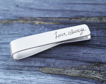 Handwriting Jewelry - Men's Personalized Gifts - Signature handwriting tie bar - men's memorial gift - engraved tie bar - custom tie bar