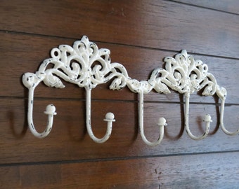 Shabby Chic Wall Hook Rack / Entrance Coat Hanger / Decorative Bathroom Towel Rack / Jewelry Organizer / Antique White or Pick Color