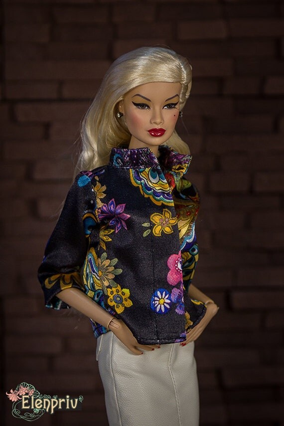 ELENPRIV Black paisley printed satin blouse for Fashion