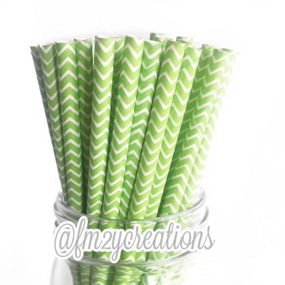 Lime Chevron Paper Straws25 LIME GREEN Paper Straws Green