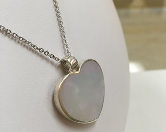 Sterling Silver Heart Necklace With Mother Of Pearl