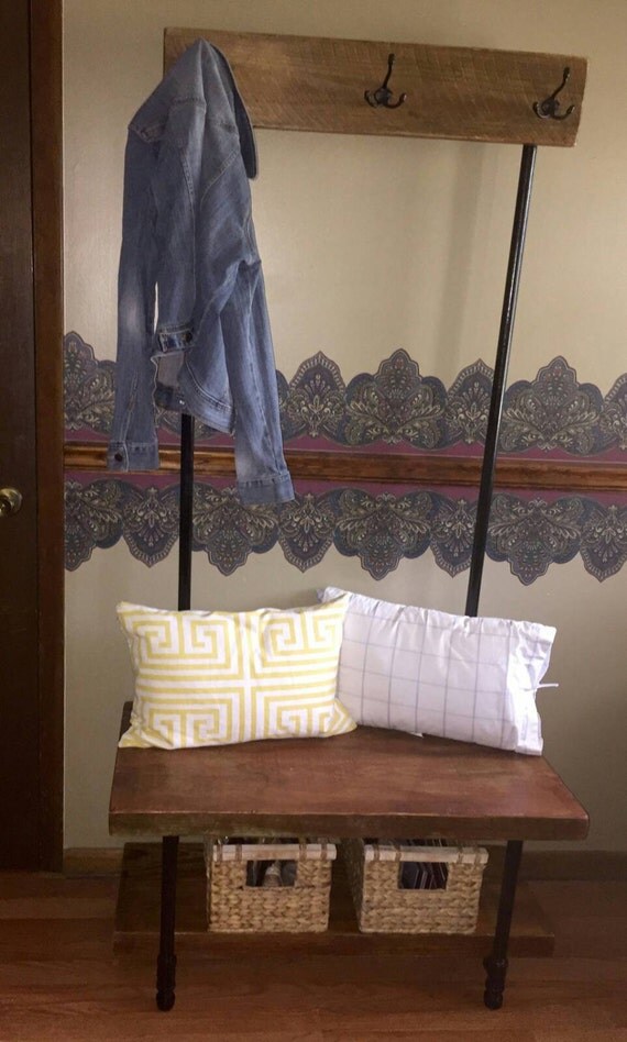 Reclaimed Wood and Steel Pipe Entryway Hall Tree