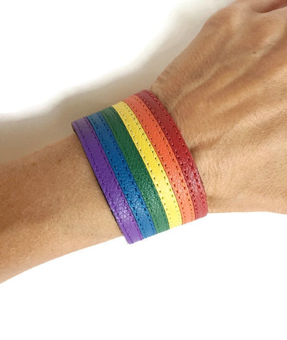 Rainbow striped gay pride bracelet cuffs by ChristyKeysCreations