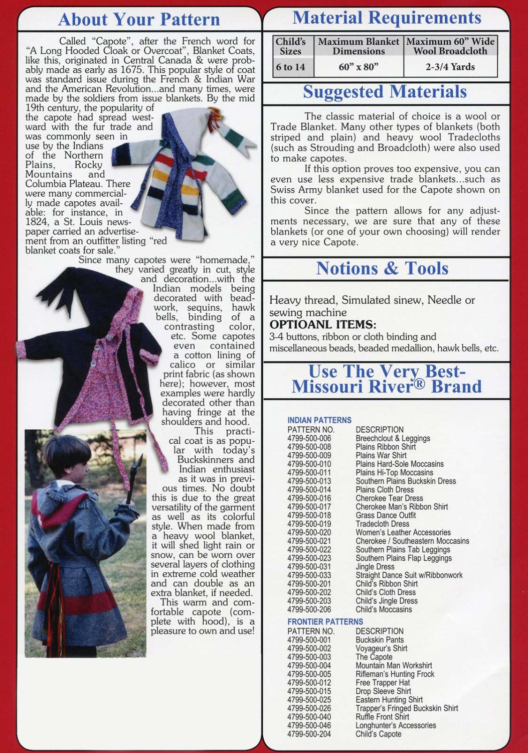 Child's / Boys' Capote Hooded Blanket Coat size 614 Missouri River