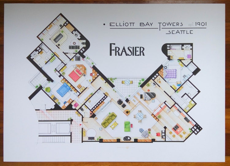 Frasier Crane's Apartment Floorplan from by TVFLOORPLANSandMORE