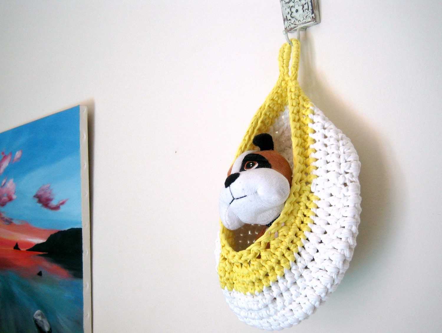 Crochet hanging basket eco friendly cocoon storage by aiakoo