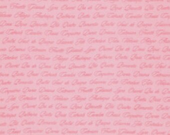 CLEARANCE Ballet Dictionary In Flamingo Fabric Verna Mosquera Pirouette Quilters Cotton Pink French Words Fat Quarter