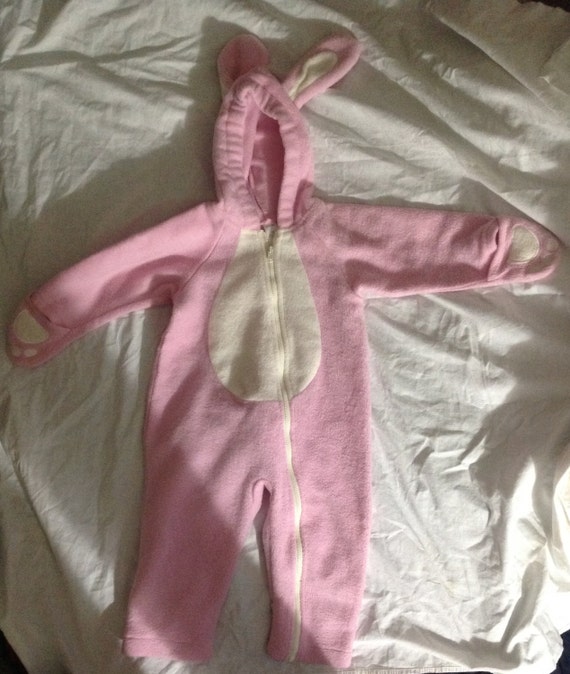 Infants Pink Easter Bunny Costume Size 12 Months ~ Girls Hooded Footiess - Easter / Halloween Costume, Dress Up, Role Play, Reenactment