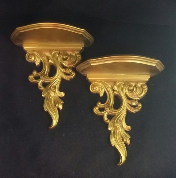 Antique Gilded Gold Wall Brackets Sconces by OldGLoriEstateSale