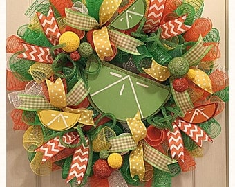 Citrus Sherbet Deco Mesh Wreath/Lime and Orange Wreath/Summer Wreath/Everyday Wreath/Lemon and Lime Wreath