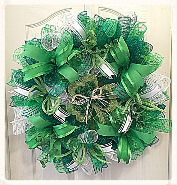 St Patrick's Day Shamrock Deco Mesh Wreath/ St Patrick's Day Wreath ...
