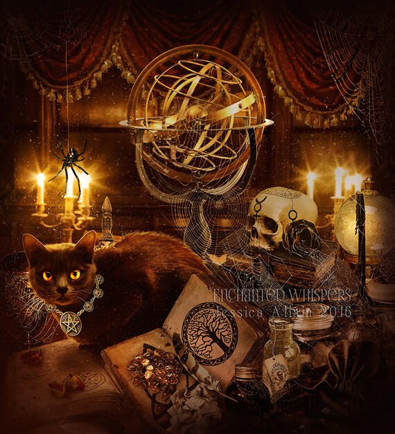 Wiccan art printWiccan cat artblack cat by EnchantedWhispersArt