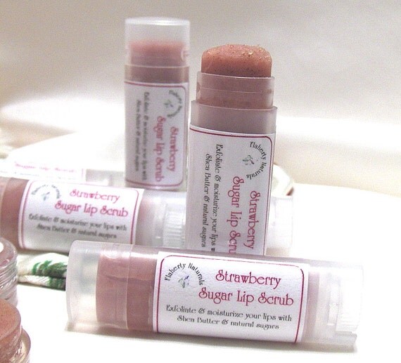 Lip Scrub Strawberry sugar lip scrub and lip by FlahertyNaturals