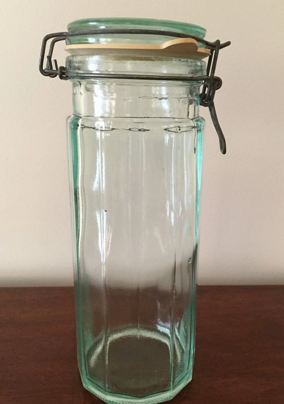 Green Glass Kitchen Storage Container Italian Jar Canister