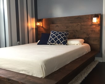 Floating Wood Platform Bed frame with Lighted Headboard-Quilmes