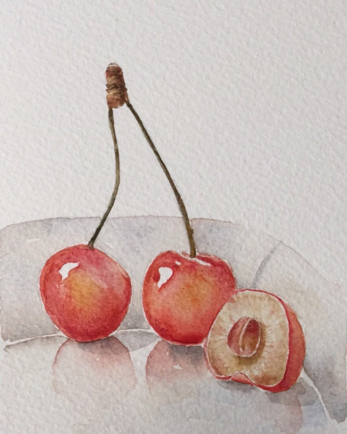 Small kitchen artcherries paintingwatercolor still