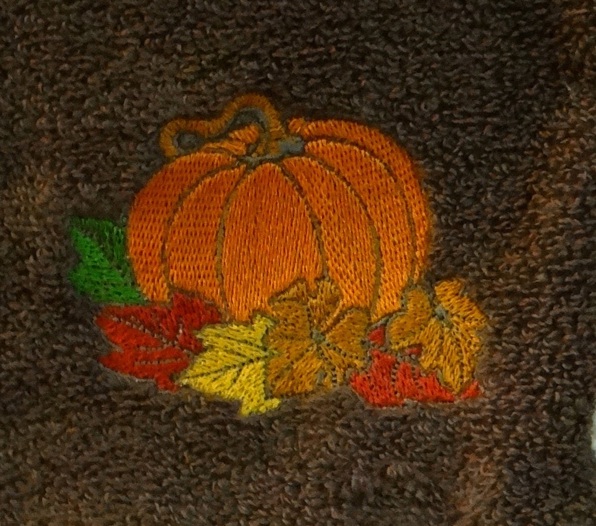 Pumpkin and Leaves Terry Hand Towel Fall Towel Autumn Towel