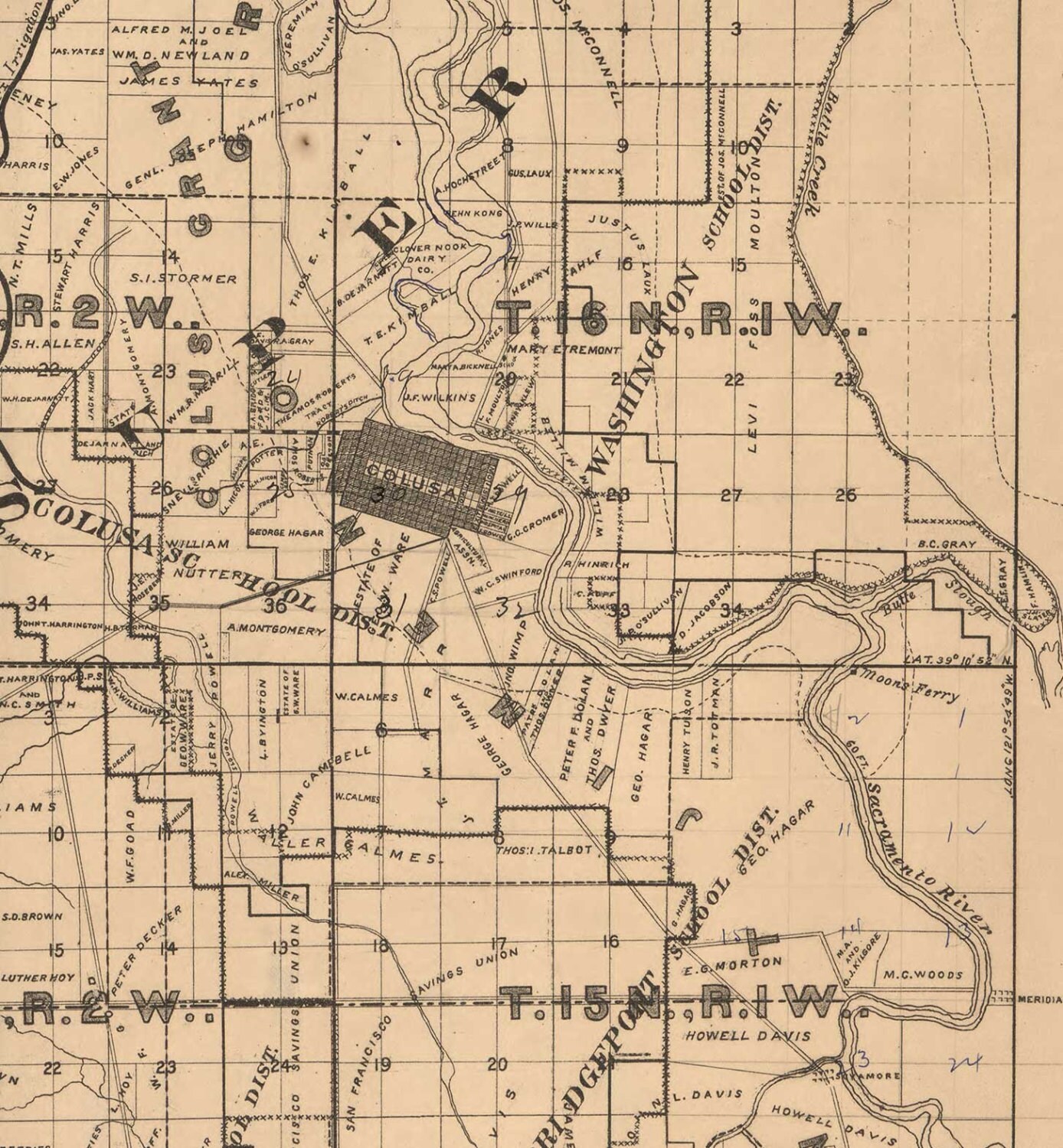Colusa County California 1885 Old Wall Map Reprint with
