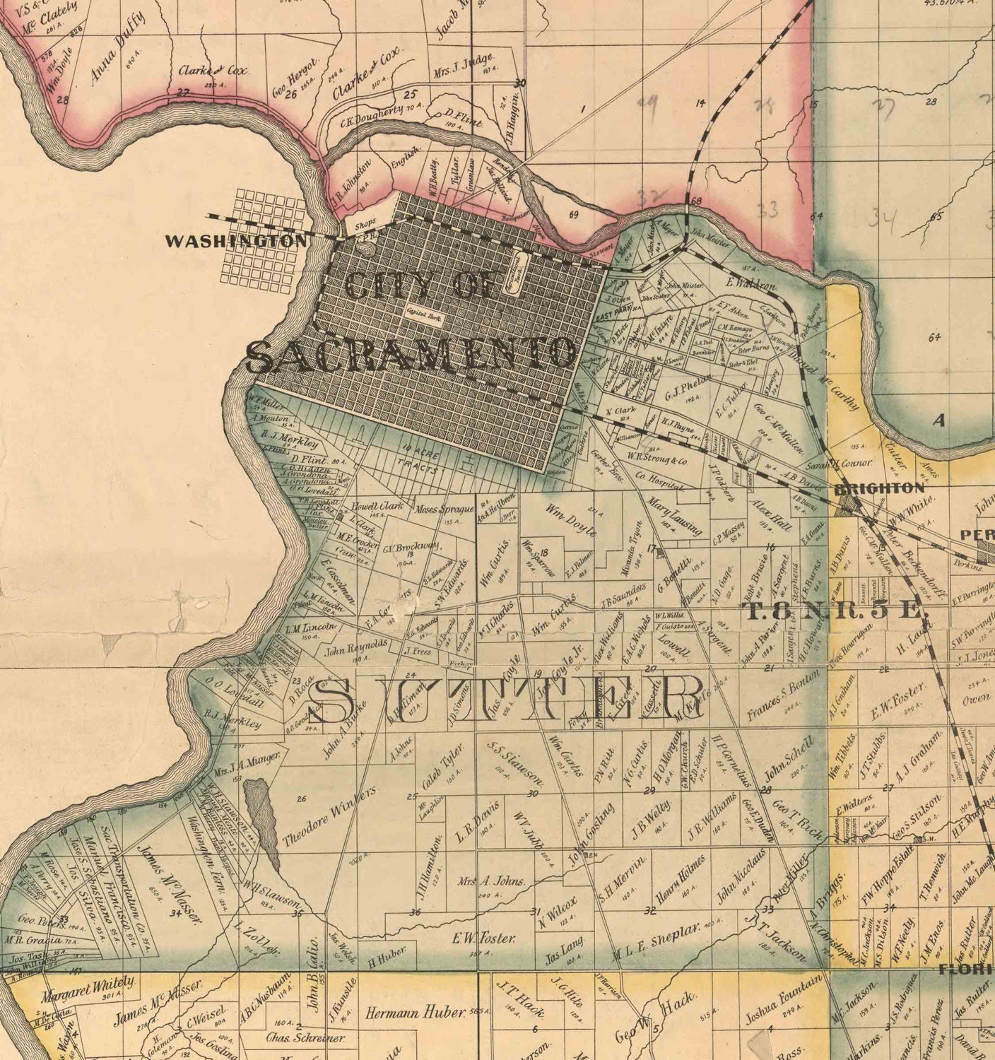 Sacramento County California 1885 Old Wall Map Reprint with