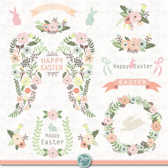 Easter clip art EASTER FLORAL WING Set Easter