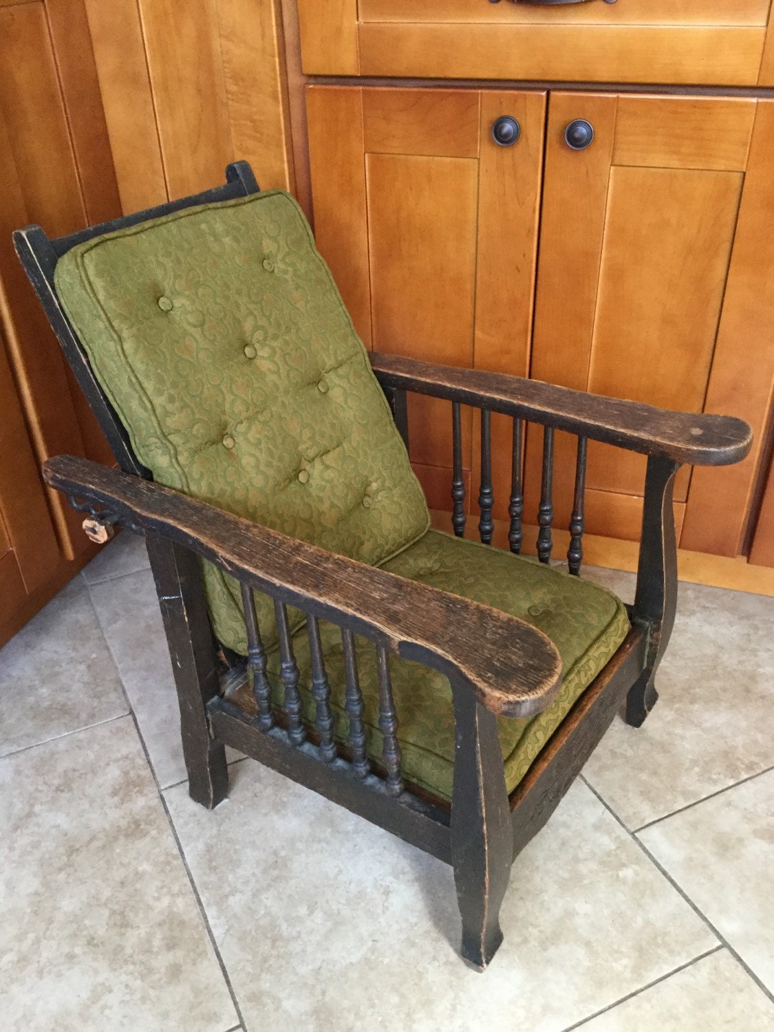 Original Antique Child's Adjustable Oak Morris Chair with