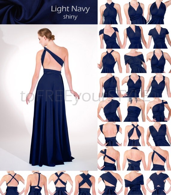 Long infinity dress in LIGHT NAVY blue shiny FULL FreeStyle