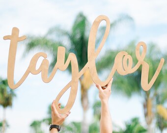 Personalized Large Wood Laser Cut Name Sign - (ONE) 42" x 20" Custom Wall Sign - Wedding Wall Decor - Photo booth Backdrop Sign - Event Sign