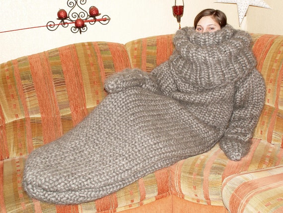 To order !!! 12 kg gigantic monster chunky turtleneck knitting sleeping bag hand knitted 100% merino ore gotland sheep wool