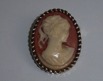Small Cameo Brooch. Cameo Pin. Orange Cameo Jewelry.