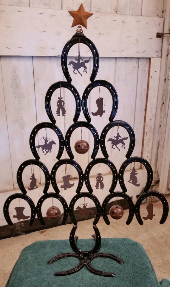 Horseshoe Christmas Tree with ornaments Rustic by VictoryBarn