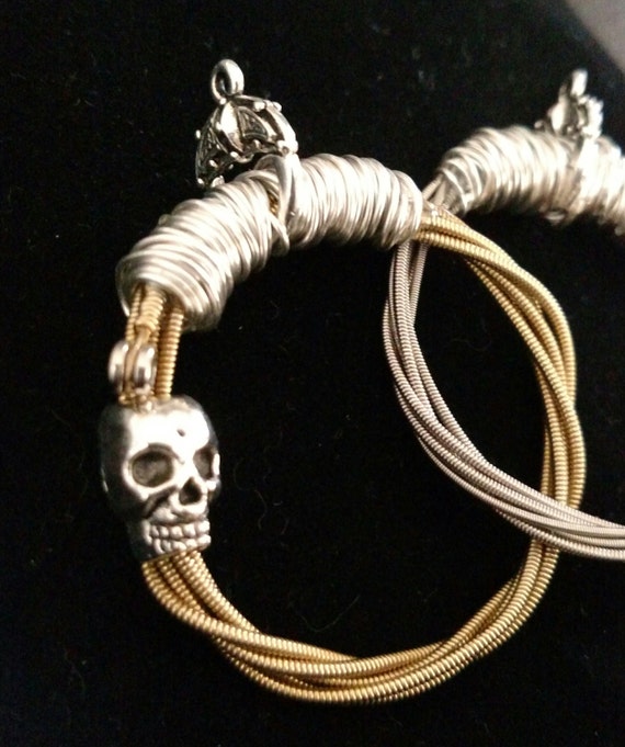 Slash Guitar String double Necklace with skull