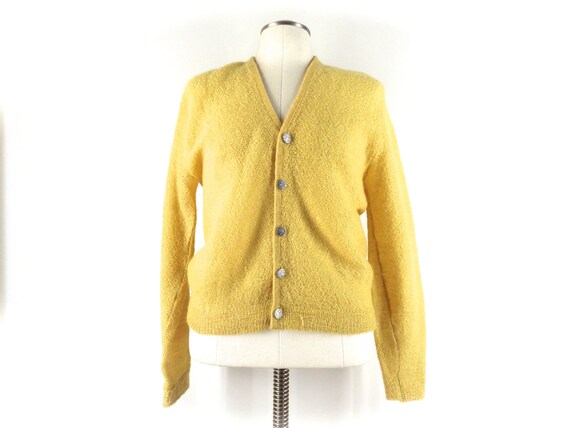 60s Yellow Mohair Cardigan Vintage Open Weave by Iterations