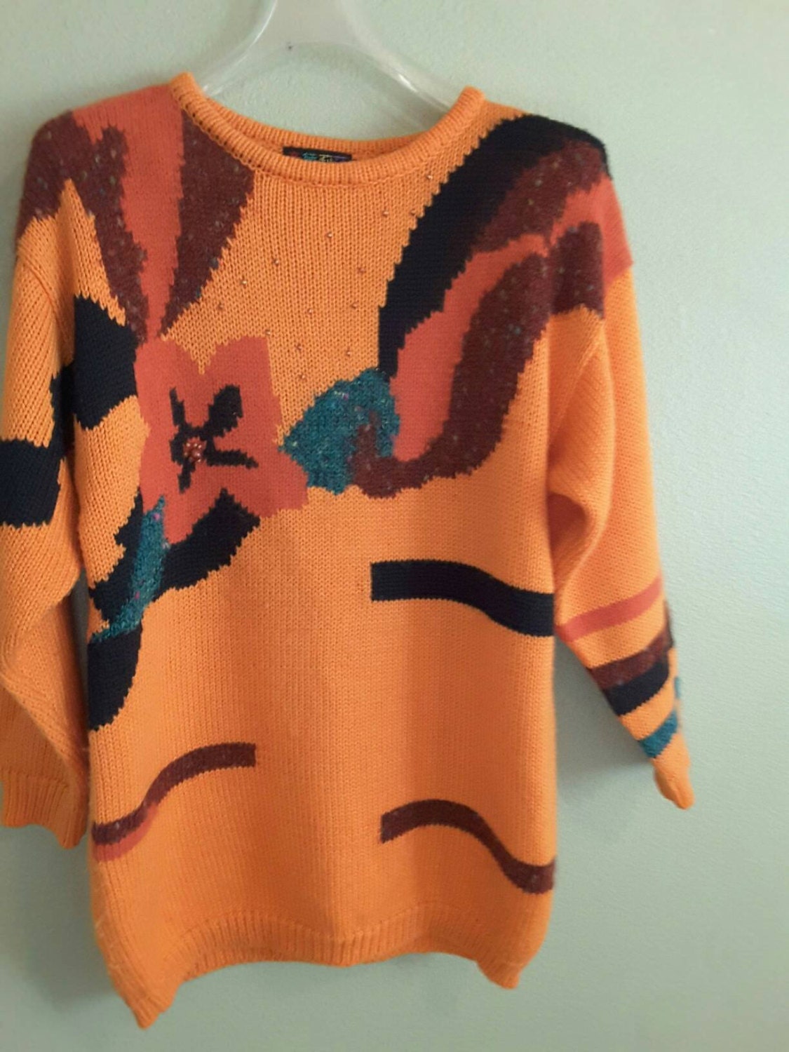 Bright Orange Ladies Pullover Sweater Size Medium By Elegant