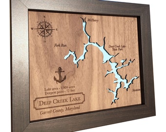 5th Anniversary gift Laser Cut Wood Lake Map - Any Lake - wood anniversary gift idea