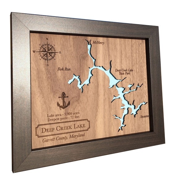 5th Anniversary gift Laser Cut Wood Lake Map Any Lake wood