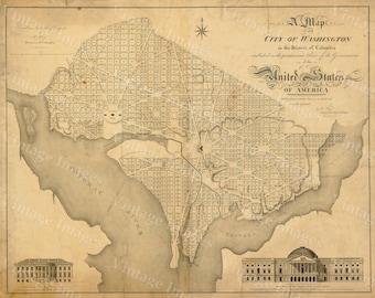 Washington DC Map Antique Restoration Hardware Style Map of District of Columbia Map of Washington DC Large Wall Beltway Map of The Capitol