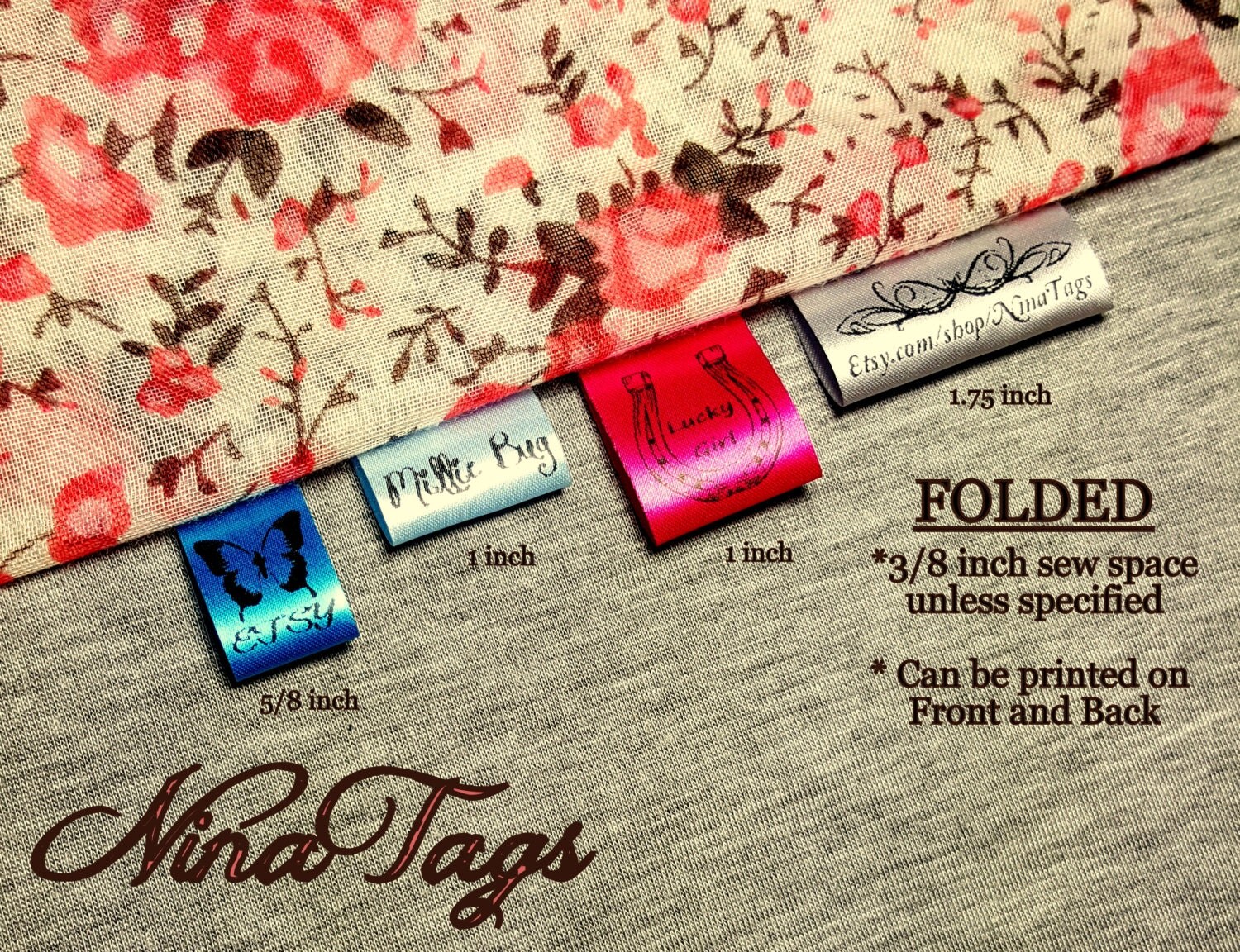 30 Custom Satin Clothing Labels FOLDED Fabric Garment Tags