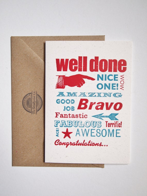 Well Done Bravo Congratulations Letterpress Greetings Birthday