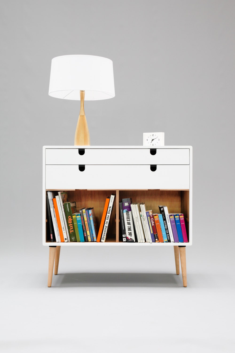  Modern  White  Bookcase  Credenza with Drawer 