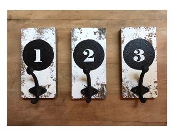 Farmhouse style wooden wall hooks, coat hooks, number, distressed, wall decor, mudroom, organization, office, bedroom, entry way