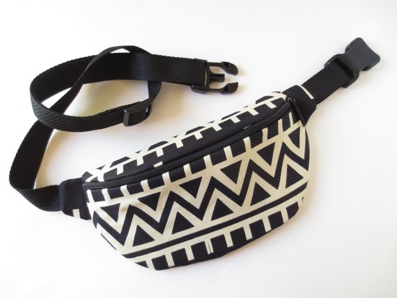 Black and Off White African Print Fanny Pack by FannypackSuperstar
