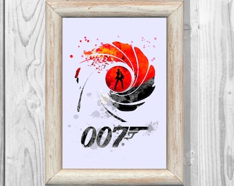 James Bond Poster Watercolor 007 Print Superheroes Art Print Giclee Wall Illustrations Art Print 8x10 Wall Decor Home Decor No30