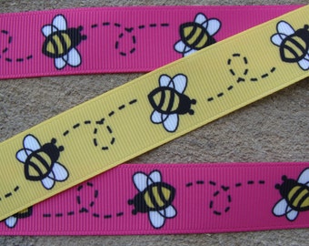 3 yards Bumble Bee Ribbon Yellow and Black Printed Ribbon 7/8"" Hair Bow Ribbon Scrapbooking Ribbon pink bumble bee ribbon