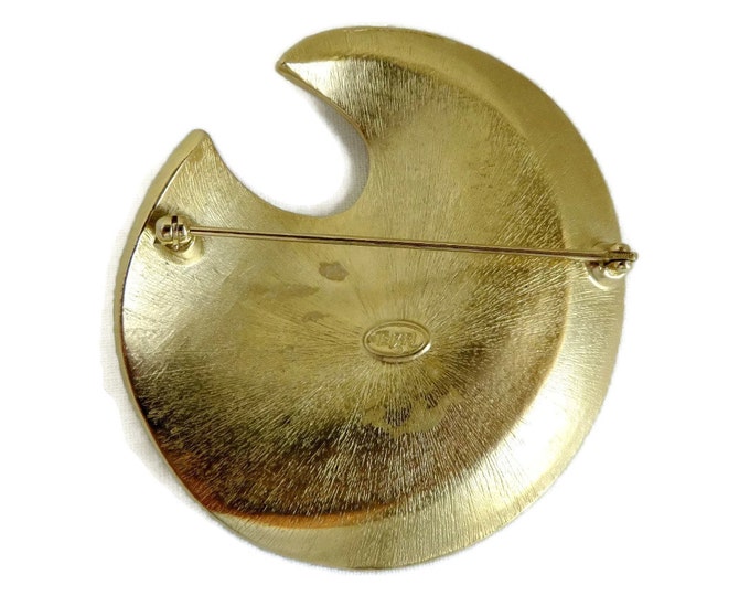 Vintage Trifari Caramel Gold Tone Brooch, Enamel Wave Brooch