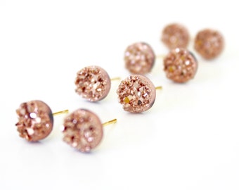 Rose gold earrings - bridesmaid earrings rose gold - rose gold druzy earrings - pink bridesmaid earrings - bridesmaid jewelry - druzy studs