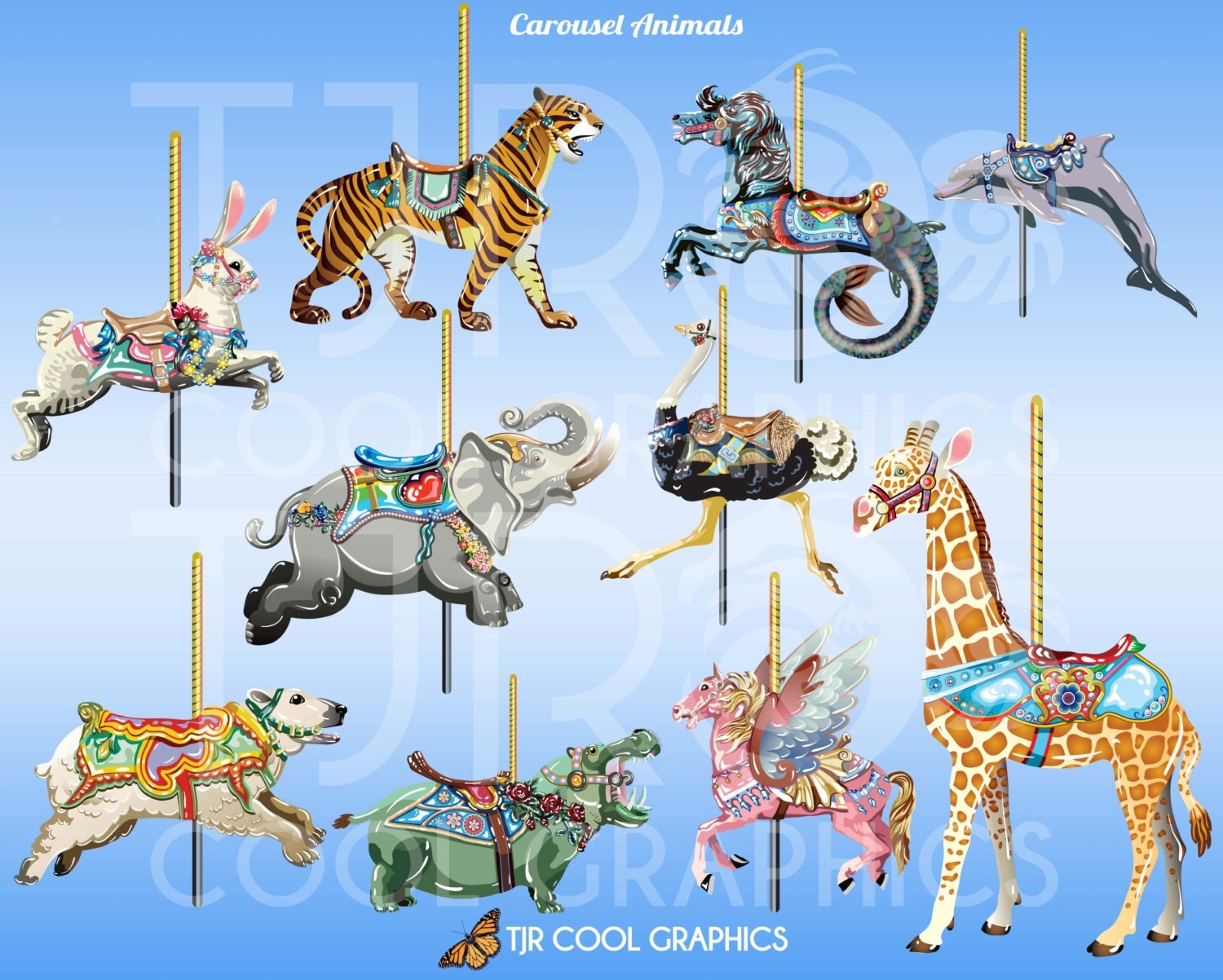 Carousel Animals Carousel Horses Digital Clip Art