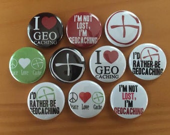 Geocaching Swag Set of 10 Buttons, Pinback Buttons 1 inch Geocaching, Geocaching Swag, Geocaching Buttons, Funny Buttons