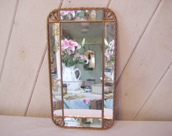 Small wall mirror, hanging mirror, entry way, hall mirror, bathroom mirror, bedroom boudoir mirror, gold mirror, mid century, 6 panels, 1049