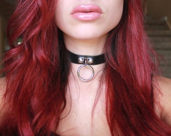 Leather Heart O-Ring Collar, Black O-Ring Collar, Black O-Ring Choker, Lingerie Collar Necklace, Black Pleather Choker, Lingerie Accessories