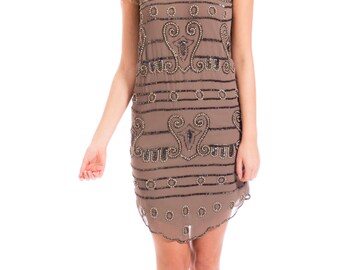 Peabody hand beaded 1920's style dress in mocha.